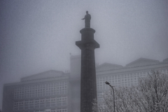 Fog surrounds the statue of William Wilberforce