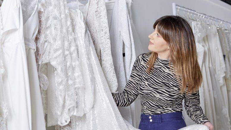 Owner Katey Headley in her bridal boutique, Ghost Orchid Bride, which has just opened in Hull’s Fruit Market waterfront district.