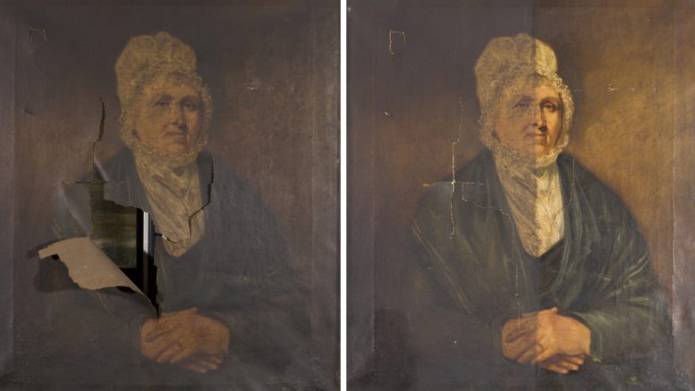 ‘Half-length portrait of the Dock Master's Wife’ before and after treatment.
