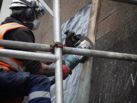View article Banksy artwork removal from Scott Street Bridge under way