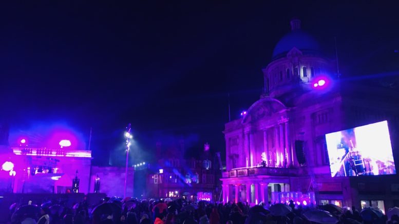 Hull City Hall lit up at the Christmas lights switch-on 2019.