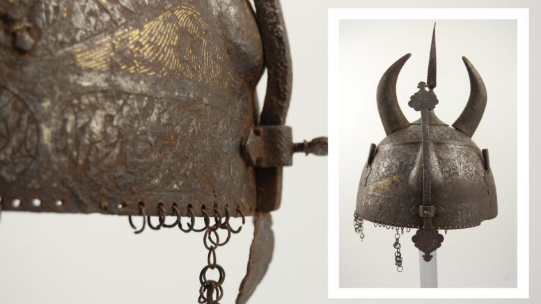 Some of the helmets to go on display as part of Exploring Islamic Art: helmets at Hull and East Riding Museum.