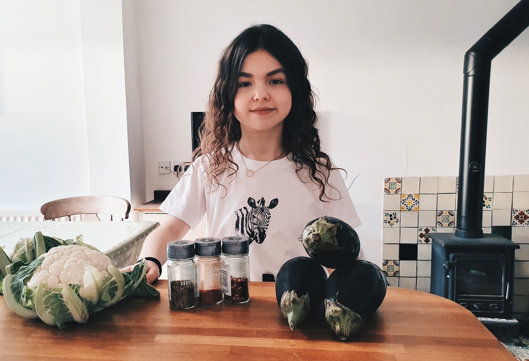 Teenager Lucy Musgrave with some ingredients