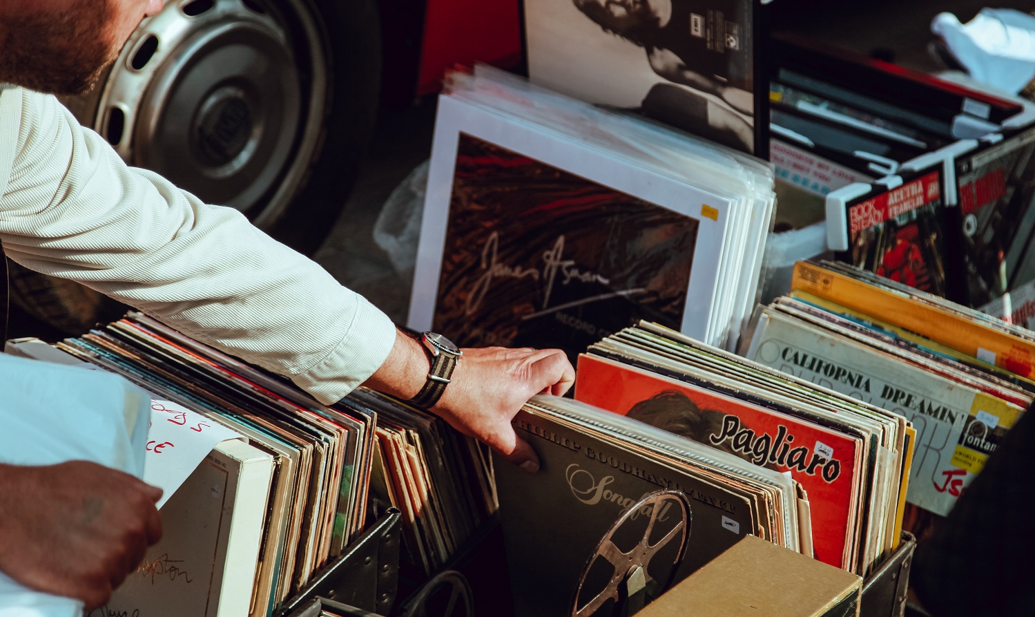 A man browses through vinyl records