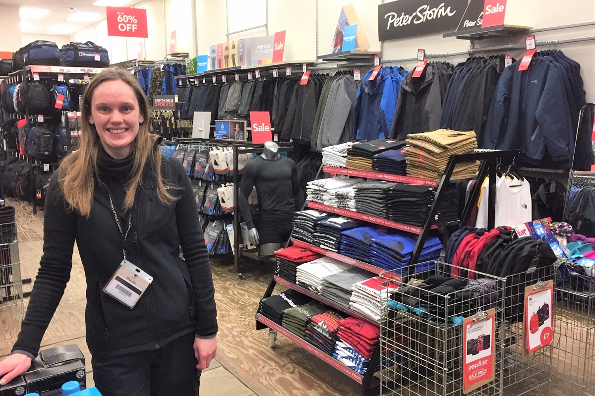 Natalie Csoppu at Blacks outdoor clothing and equipment shop in Jameson Street.