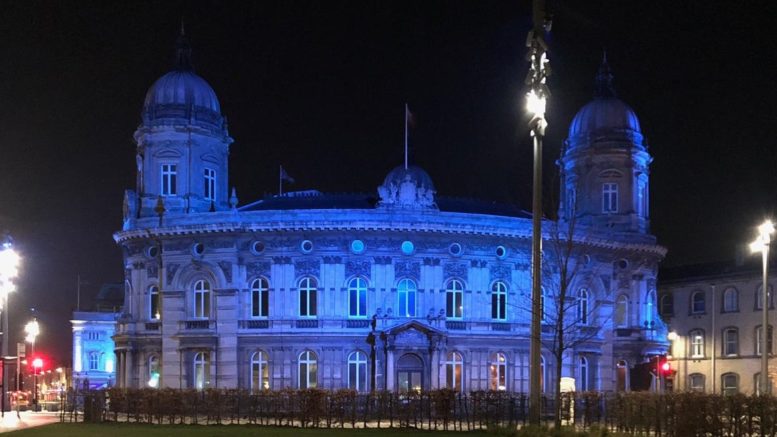 The Maritime Museum is illuminated blue to celebrate the NHS