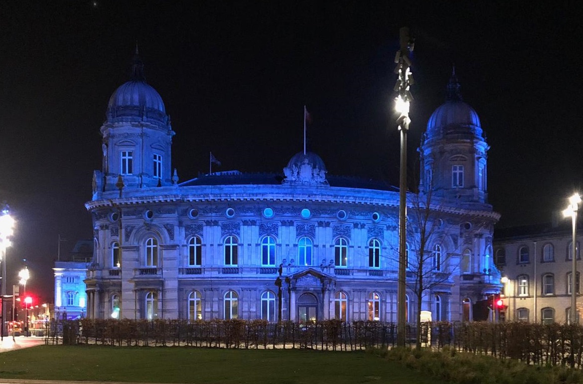 The Maritime Museum is illuminated blue to celebrate the NHS