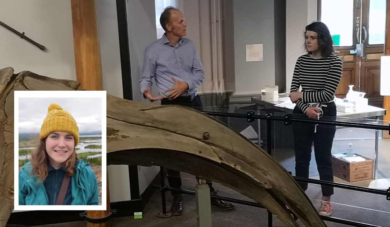 Rebacca Drake and Robin Diaper by the right whale at the Maritime Museum.