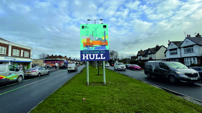 New Welcome to Hull sign on street
