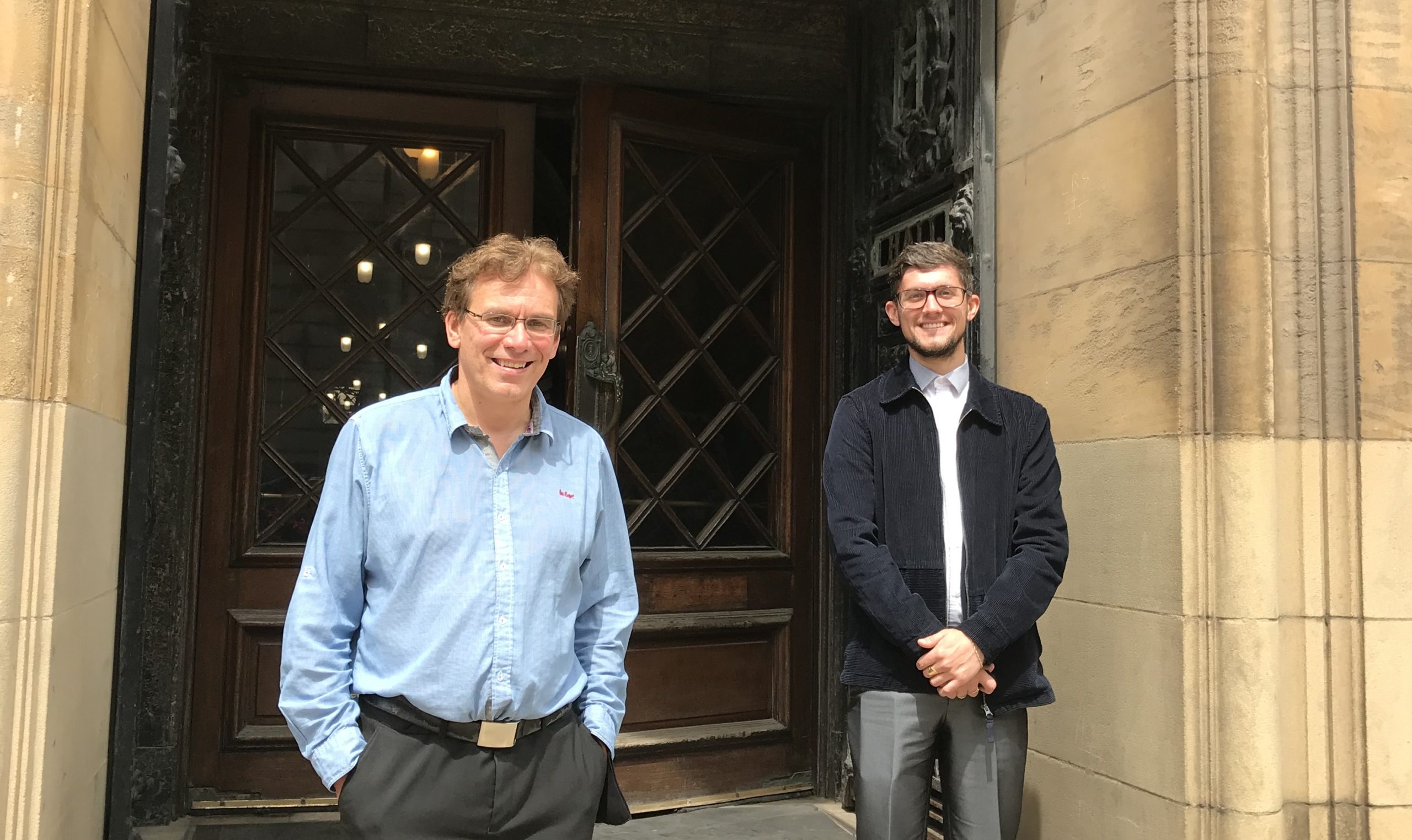 New Hull City Council employee Jack Rimmington, who secured a permanent position as Recruitment Assistant in HR, with Leader Daren Hale outside the Guildhall.