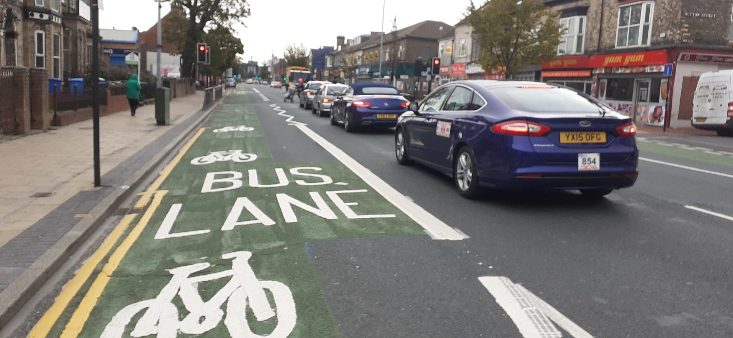 Bus and cycle lane in Hull.