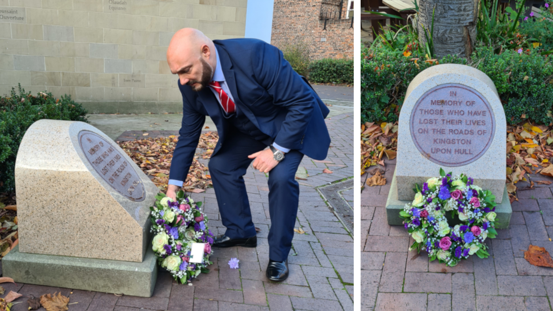 Councillor Dean Kirk lays a wreath