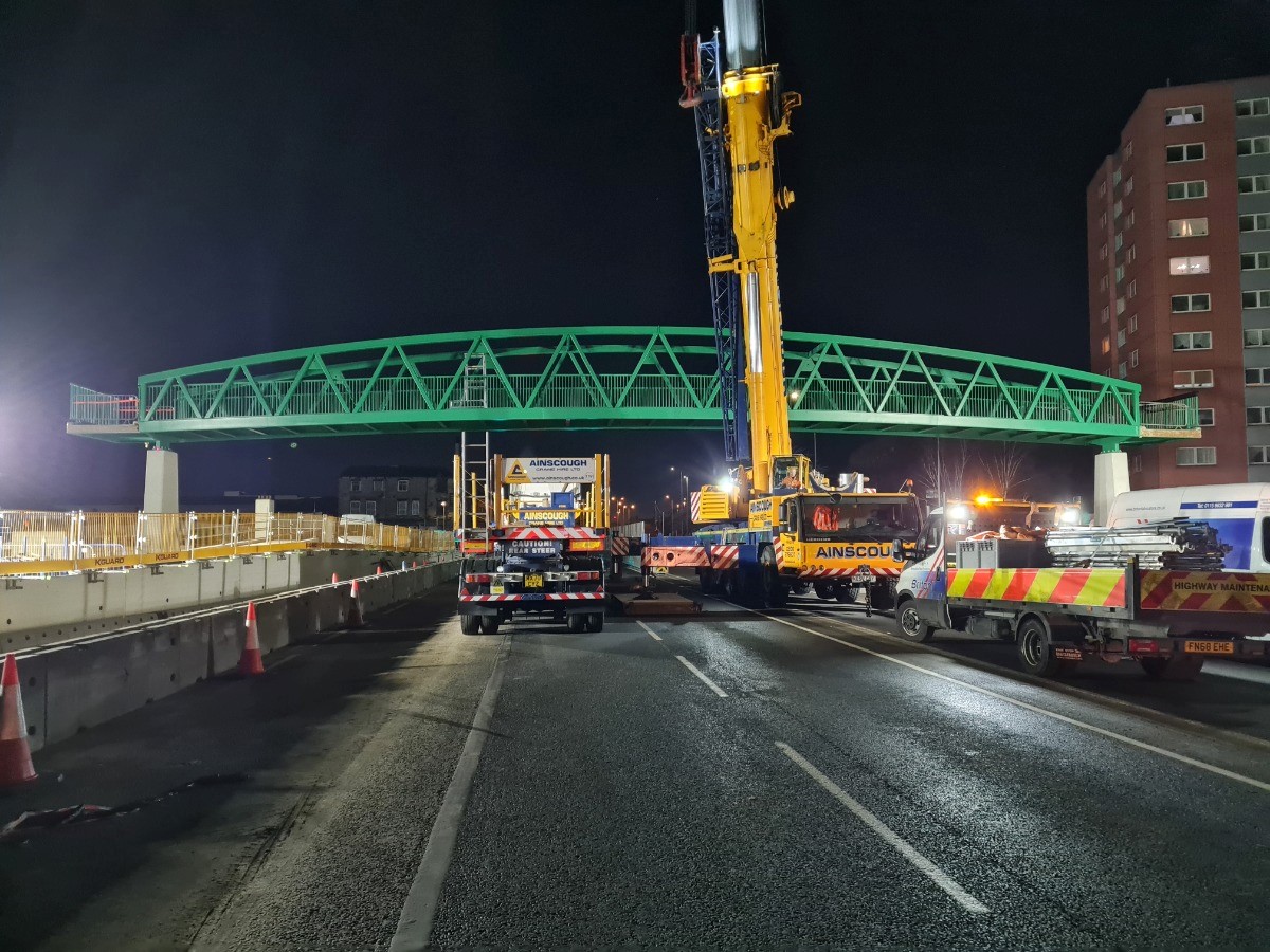 A63 footbridge is lifted into place
