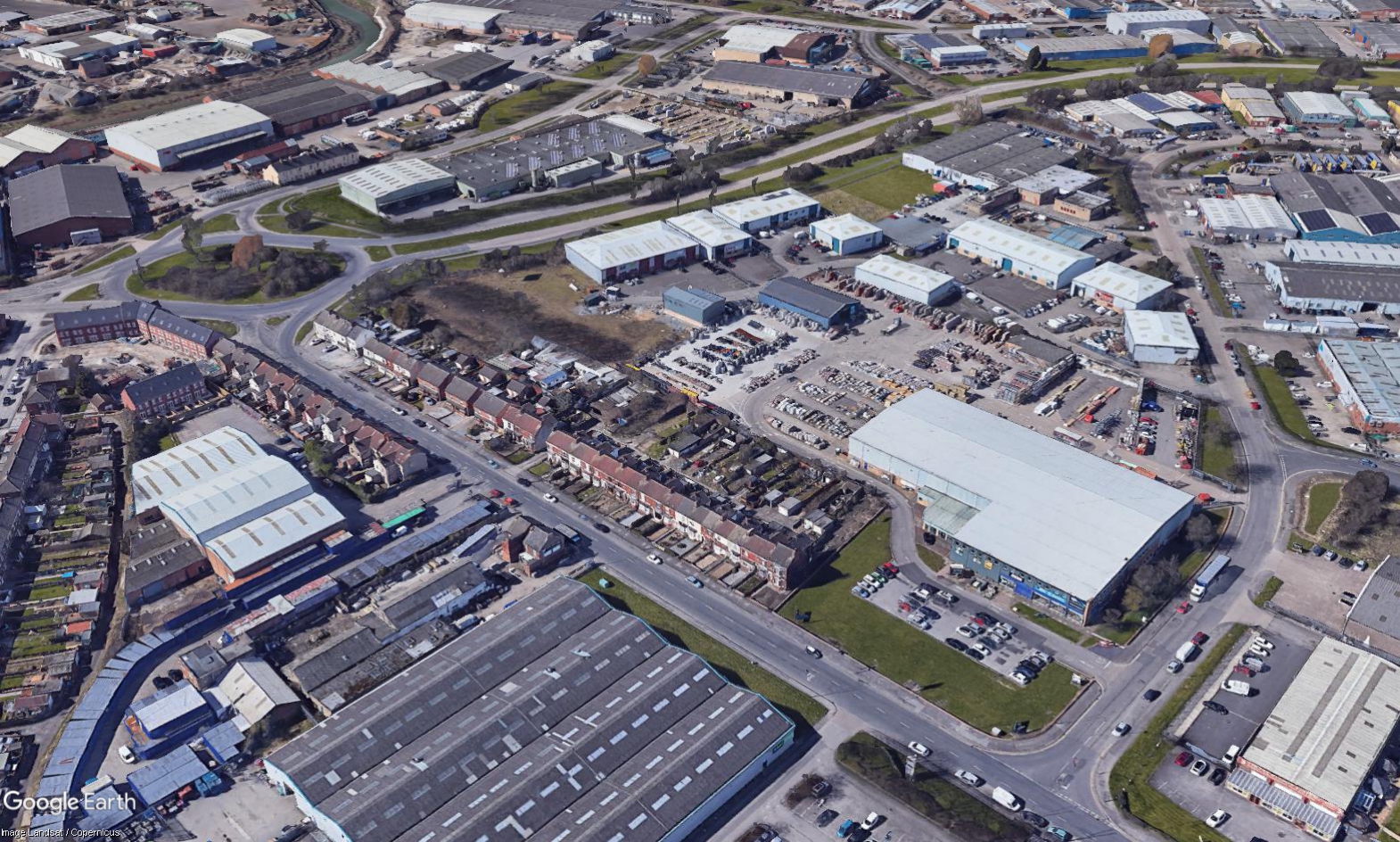 An aerial view of Leads Road taken from Google Earth