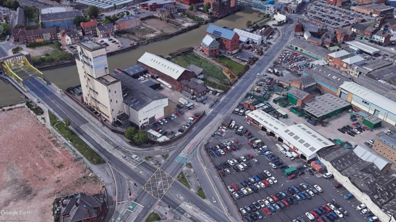 An aerial view of Great Union Street in Hull and the immediate surroundings, taken from Google Earth