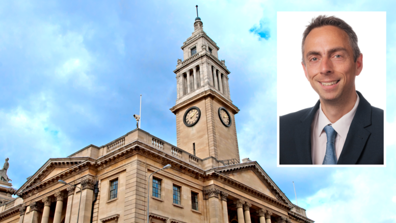Councillor Mike Ross, leader of Hull City Council, inset on a picture of the Guildhall
