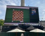 The online chess game displayed on a big screen in Trafalgar Square, London.