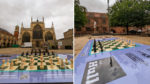 Collage of two images of the chess boards in Hull's Trinity Square