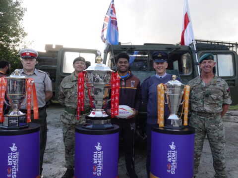 View article Rugby League World Cup: Fiji team touch down in UK and are joined by tournament trophies