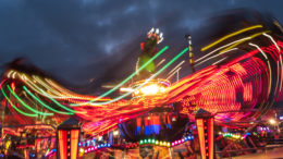 A rollercoaster ride in motion at Hull Fair.