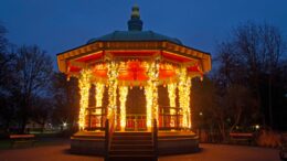 Pearson Park bandstand with Christmas lights