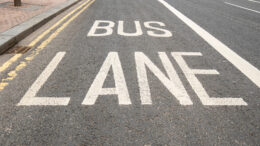 Bus Lane markings on road, Titanic Quarter, Belfast