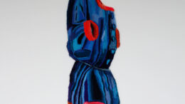 Blue and red woolen robe by artist Anna Brass