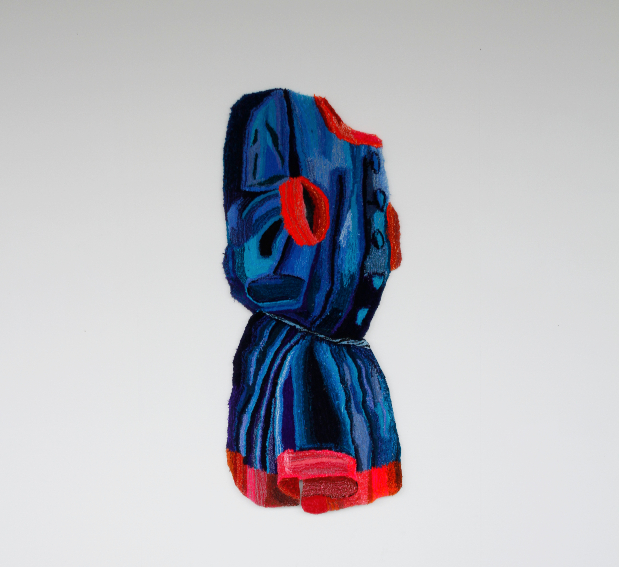 Blue and red woolen robe by artist Anna Brass