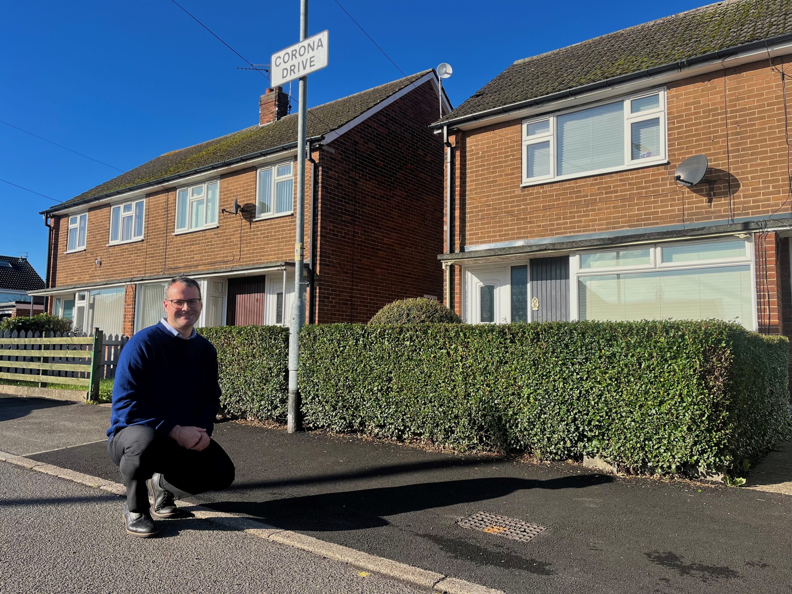 Cllr Mark Ieronimo with the newly resurfaced footway on Corona Drive, Hull.