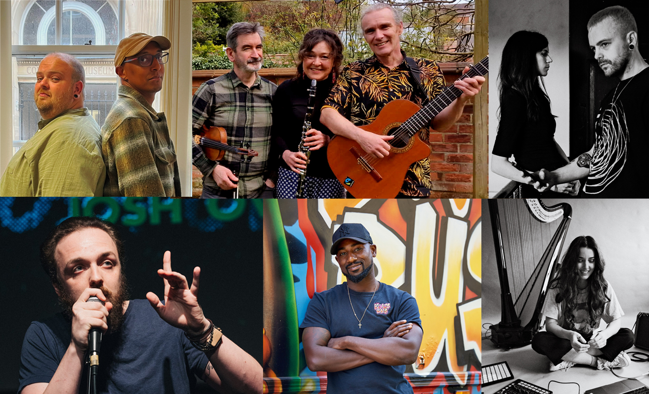 A collection of 6 photos of different performers