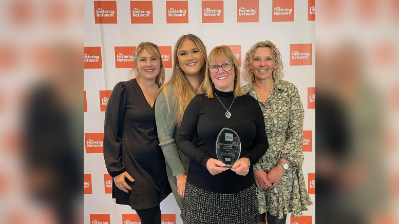 From left to right is Laura Gawthorpe, Marketing, Recruitment and Information Officer – Fostering and Adoption at Hull City Council, Destiny, Pam and Susanne Hayes, Fostering Social Worker at Hull City Council. All are smiling while Pam holds her award.