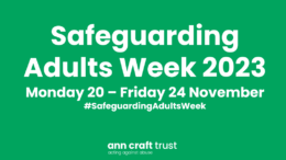 the green and white graphic says 'Safeguarding Adults Week 2023'