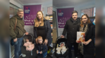 The two pictures show two smiling families with their newborn babies after registering their baby's birth.