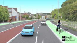 An artist’s impression of how the new off-road cycle scheme could look on Freetown Way