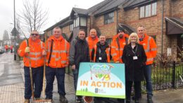 Doug Sharp, Head of Street Cleansing and Waste Management at Hull City Council, Councillor Julia Conner, Portfolio Holder for Environment, Councillor Mike Ross, Leader of Hull City Council, and members of the street-cleansing staff in Cave Street, Hull.