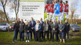 Cllr Rob Pritchard (fifth left) with fellow West Carr ward councillors and members of Hull City Council's major projects team, Hull Esteem, Geo. Houlton & Sons and Kingswood United in front of the Bude Park plans sign.