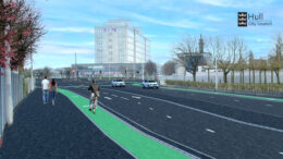 An artist’s impression of how the new off-road cycle scheme could look on Freetown Way