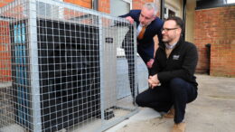 Ideal Heating Heat Pump Technical Sales Manager, John Jackson, right, and Cllr Paul Drake-Davis, Hull City Council’s Portfolio Holder for Housing, inspect one the heat pumps installed as part of the trial project.