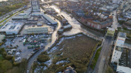 An aerial shot of East Bank Urban Village site.