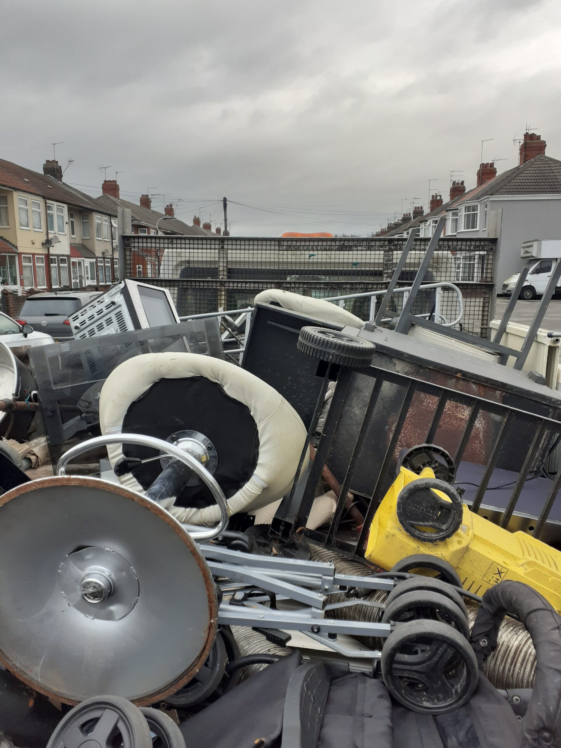 Vehicle containing scrap metal.