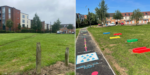 A before and after photo of the pocket park in Orchard Park.