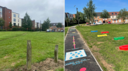 A before and after photo of the pocket park in Orchard Park.