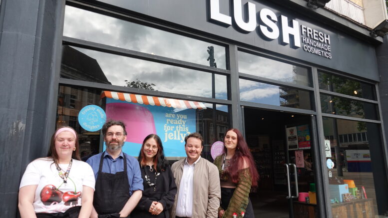 Councillor Jack Haines with staff from the Lush store on Jameson Street, Hull.