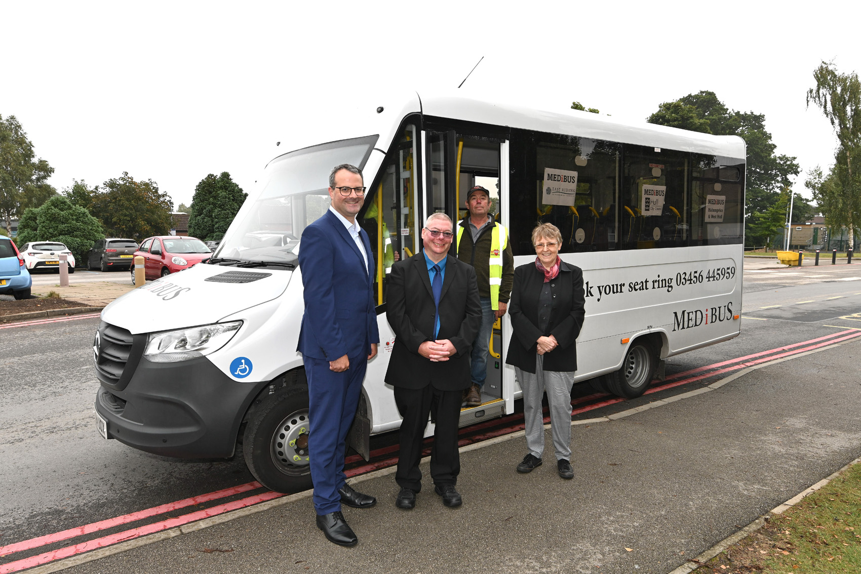 The new Haltemprice & West Hull MediBus Service has been launched. From left, Councillor Mark Ieronimo (cabinet portfolio holder for transportation, roads and highways at Hull City Council), Gary Ansell (principal public transport officer at East Riding of Yorkshire Council), Mike Seed (medibus driver) and Caroline Wegrzyn (manager of HART - Holderness Area Rural Transport) with the new vehicle.