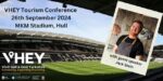 An image of the MKM stadium with a photo of Jack Stein inset and details on the VHEY conference dates.