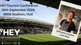 An image of the MKM stadium with a photo of Jack Stein inset and details on the VHEY conference dates.