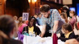 Council staff in discussions with visitors to the Guildhall during Global Entrepreneurship Week 2023.