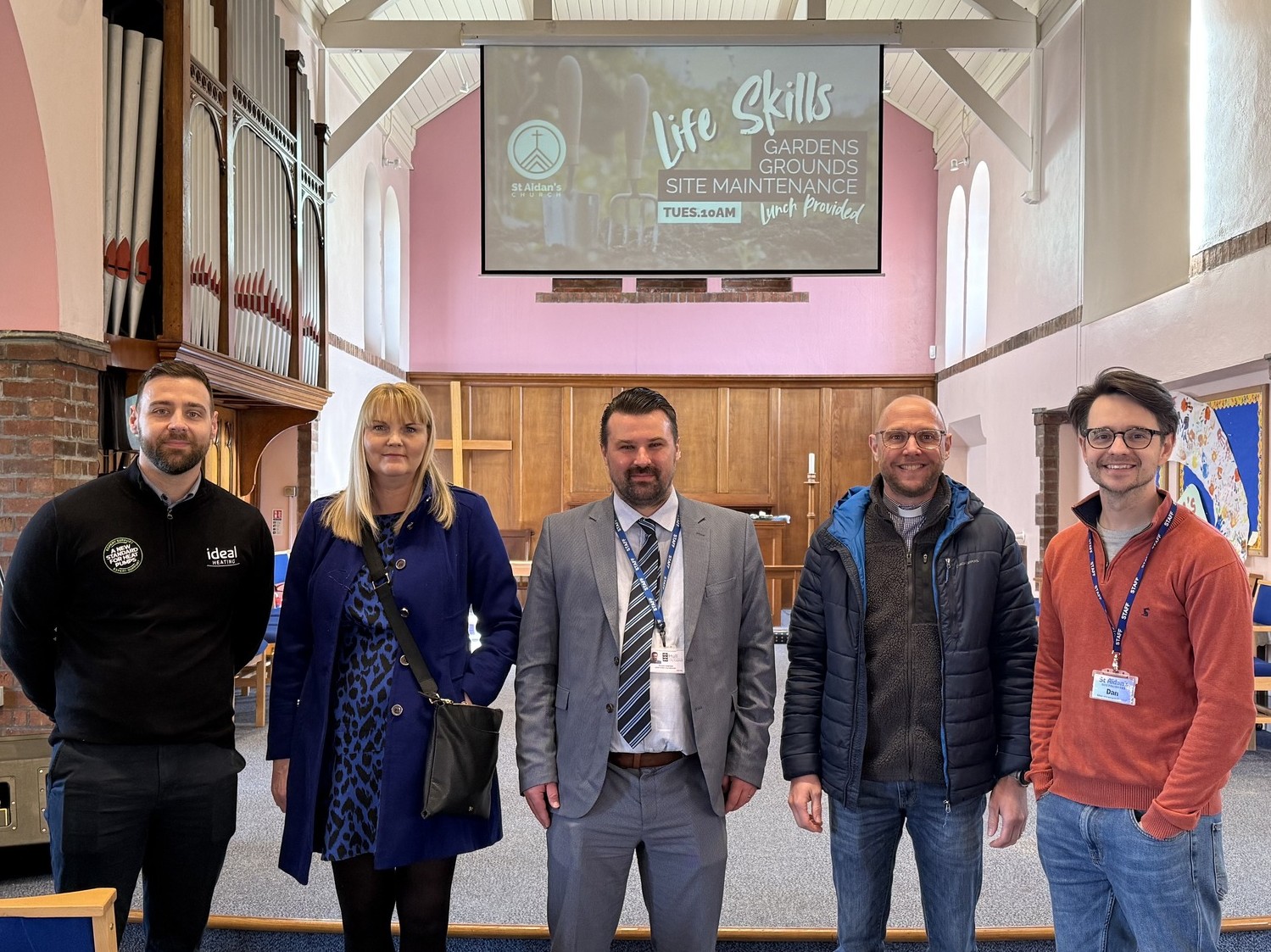From left, Joe Yeardley and Mel Hudson of Ideal Heating, Thomas Eastwood of Hull City Council, and Reverend Rich Phillips and Development Minister Dan Broom of St Aidan’s Church.