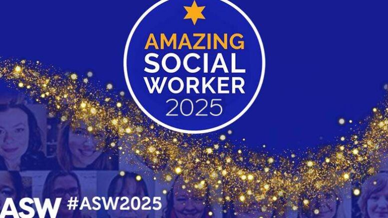 The blue logo says amazing social worker 2025.