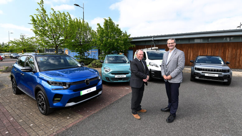 Councillor Paul West of East Riding of Yorkshire Council and Councillor Mark Ieronimo of Hull City Council with a range of electric vehicles at the Priory Park & Ride site, which will host the region’s first electric vehicle experience event in June